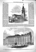 Old Antique Print 1860 Peter'S Church Manchester Westminster Palace Hotel 19th