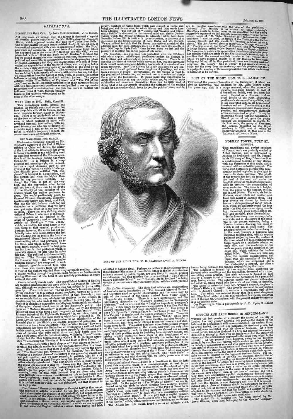 Original Old Antique Print 1860 Bust Right Hon. W.E. Gl 19th Century
