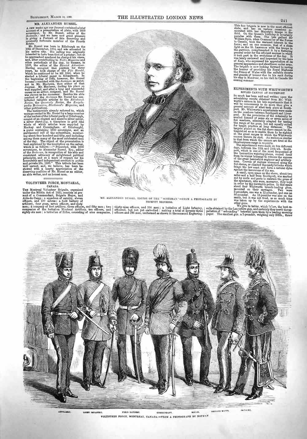 Original Old Antique Print 1860 Alexander Russel Scotsman Siers Montreal Canada