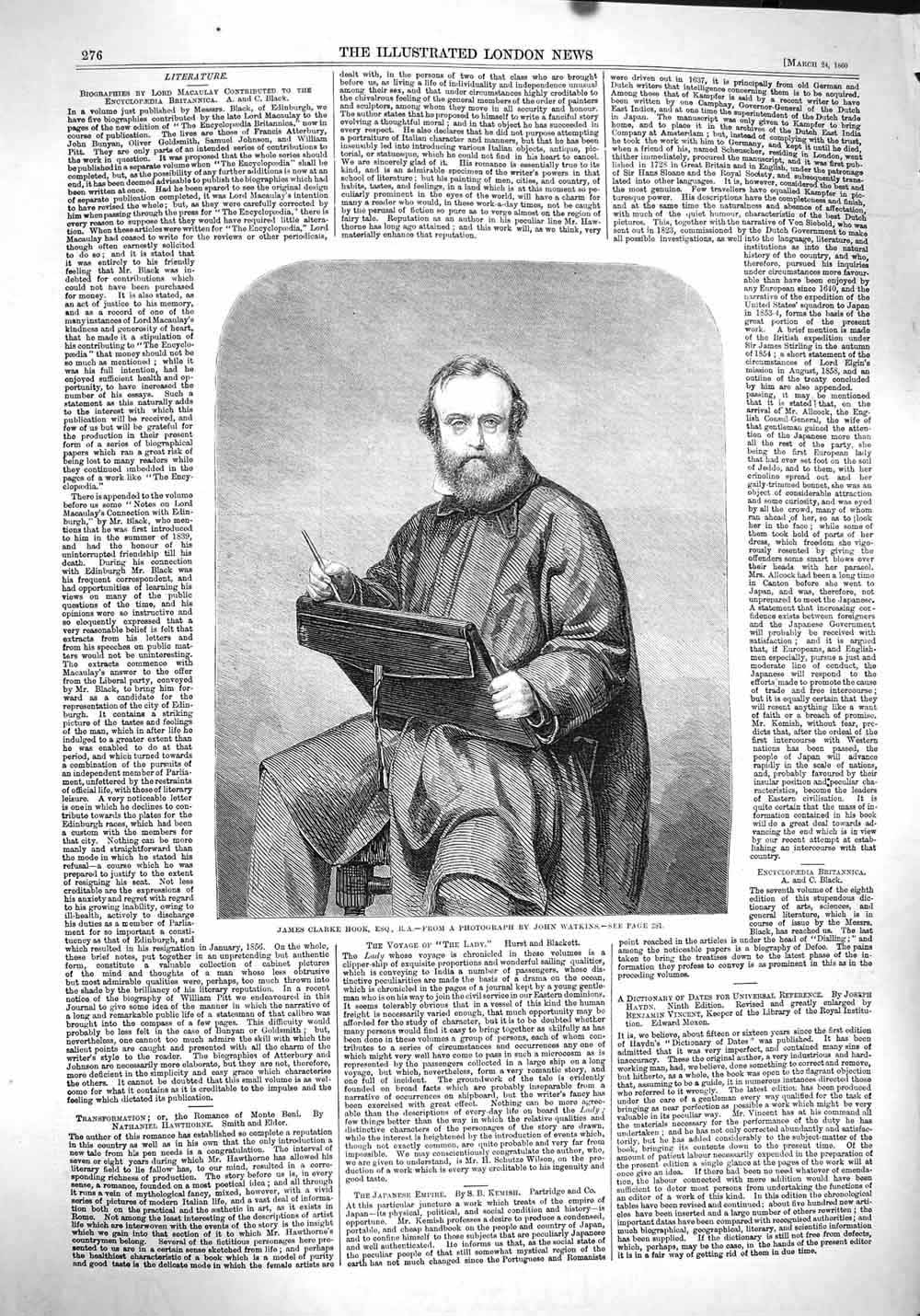 Original Old Antique Print 1860 Portrait James Clarke Hook John Watkins 19th