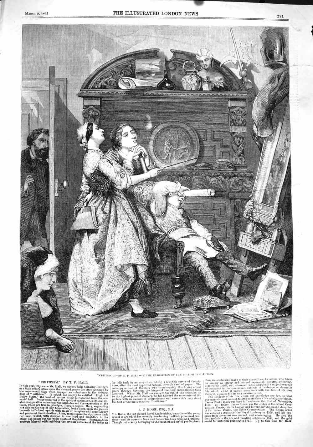 Original Old Antique Print 1860 Family Home Art Painting Criticism Victorian