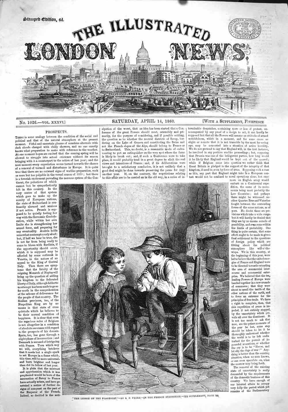 Original Old Antique Print 1860 Children Music Lesson Fl 19th Century