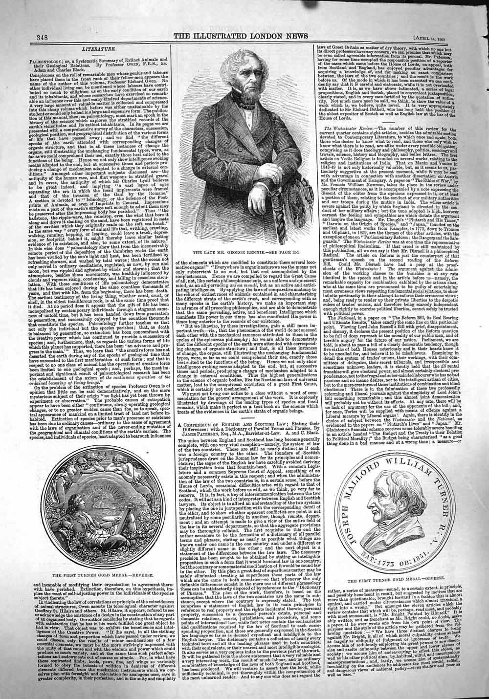 Original Old Antique Print 1860 George Rennie Joseph William Turner GMedal 19th