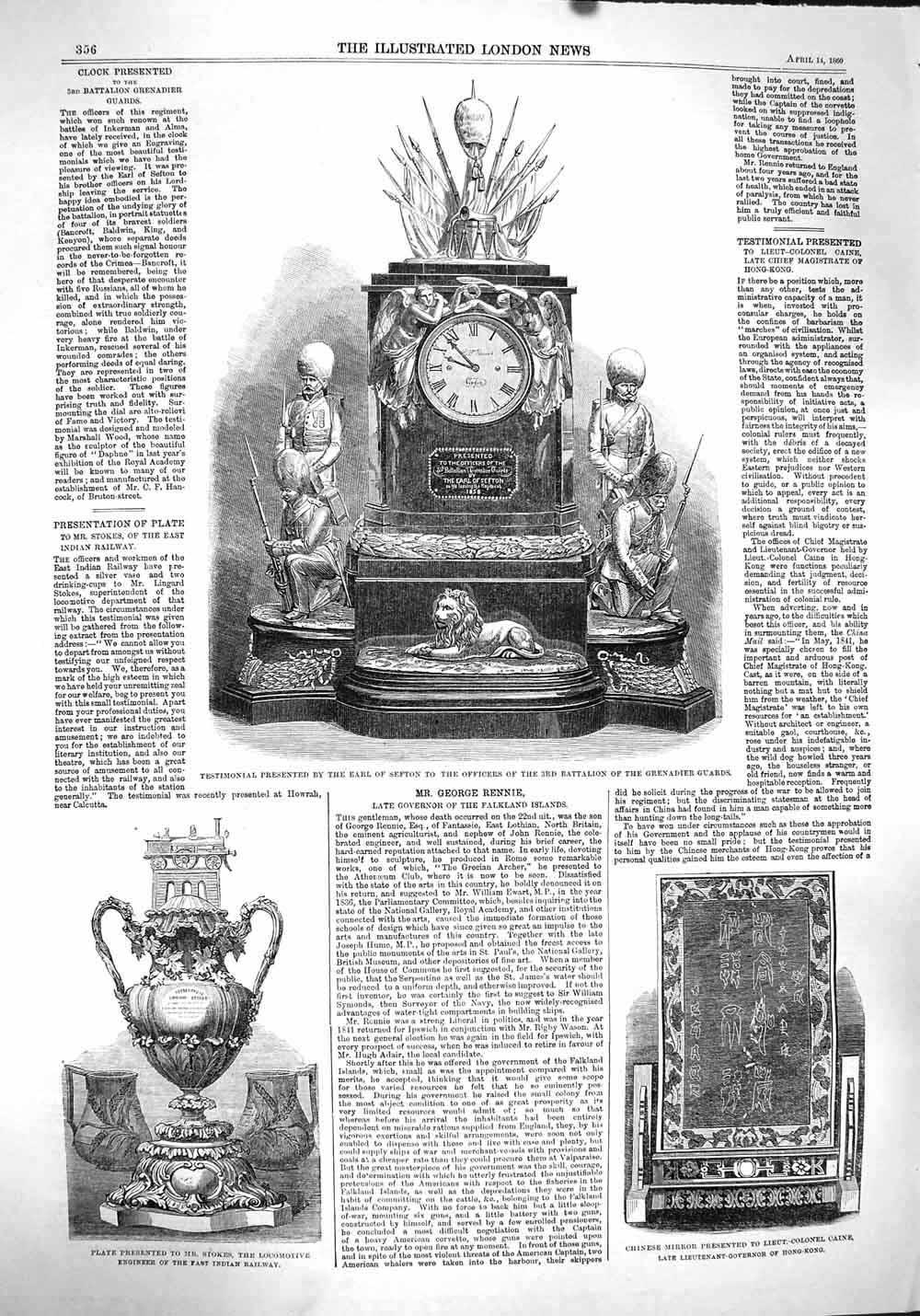 Old Antique Print 1860 Earl Sefton Grenadier Guards Chinese Mirror Stokes 19th