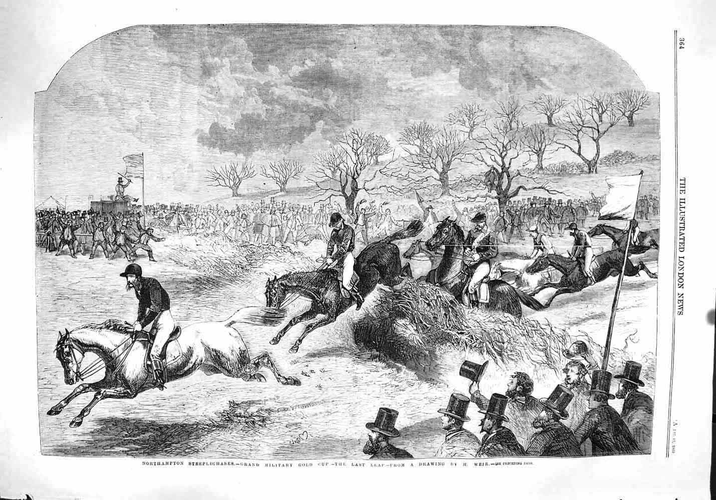 Original Old Antique Print 1860 Northampton Steeplechase Grand Military GCup