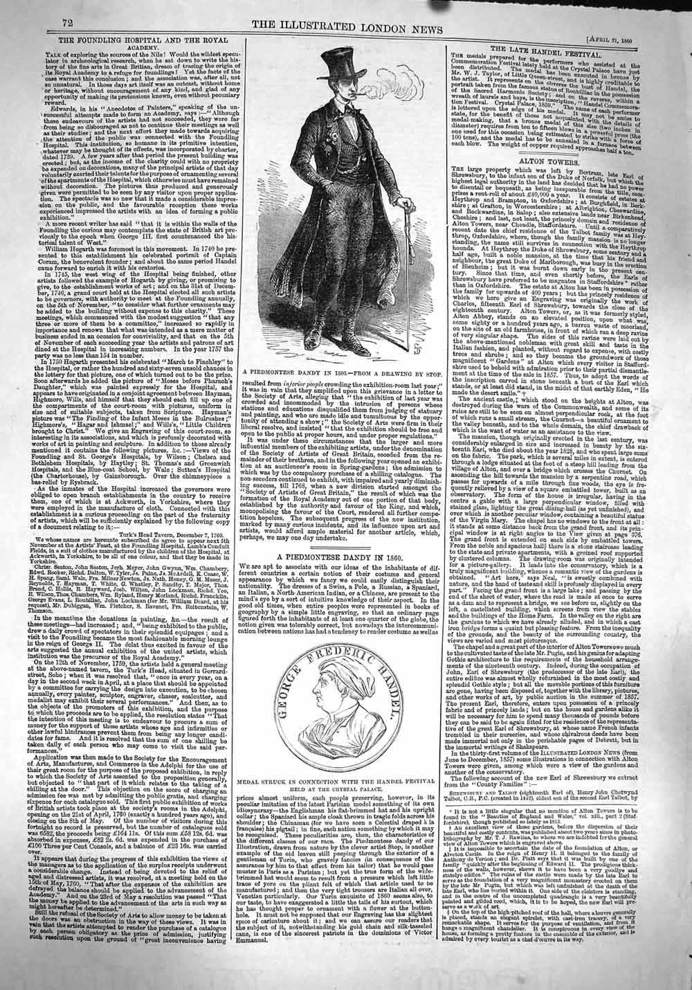 Original Old Antique Print 1860 Peidmontese Dandy Man Top-Hat Stick Victorian
