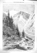Original Old Antique Print 1860 Frontier Switzerland Savoy Forlaz Mountains