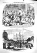 Original Old Antique Print 1860 Fire Greenwich Concert Vocal St. Jam Victorian