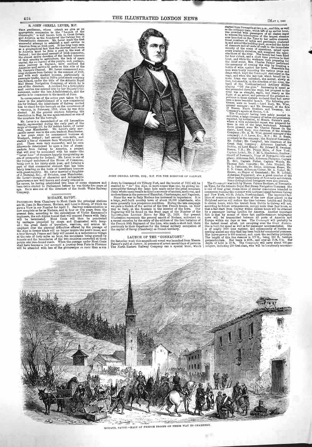 Antique Old Print *3781 1860 John Orrell Lever Modane Savoy French Troops War
