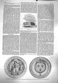 Original Old Antique Print 1860 College Nelson Zealand Seal France Peace Treaty