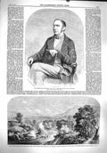 Old Antique Print 1860 Charles Lock Eastlake Usk Dany Park Crawshay River 19th