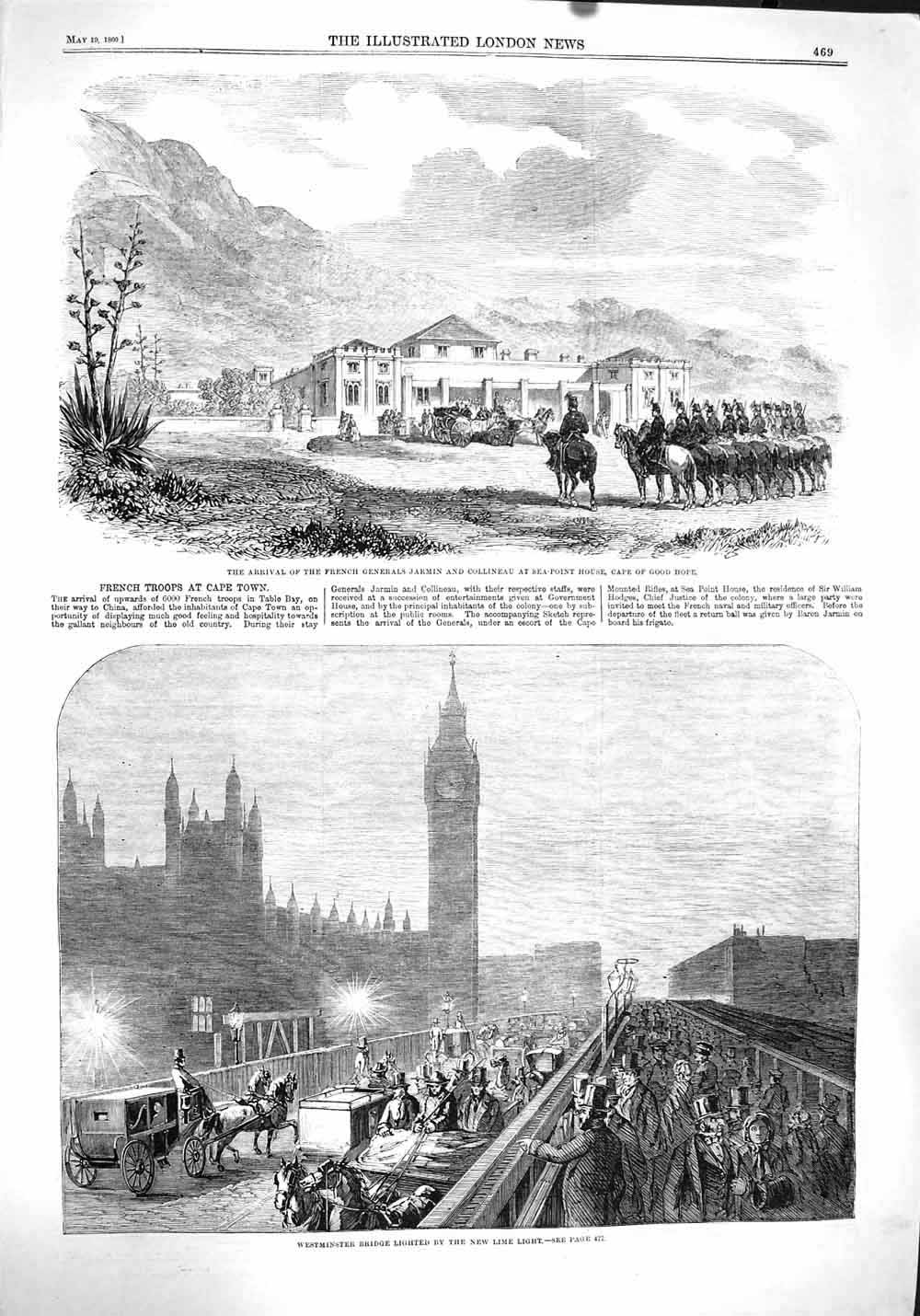 Old Antique Print 1860 French General Jarmin Cape Good Hope Westminster 19th