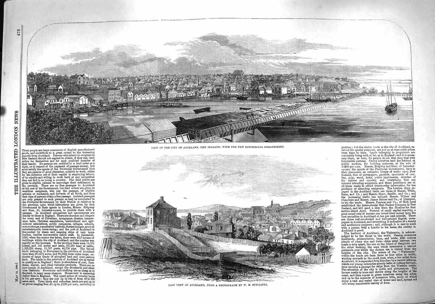 Original Old Antique Print 1860 City Auckland New Zealand Commerical Emb 19th