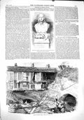 Original Old Antique Print 1860 Bust Admiral Blake Taunton Church Cave 19th