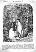 Original Old Antique Print 1860 Spring Scene Ladies Cuckoo Birds Trees Dogs