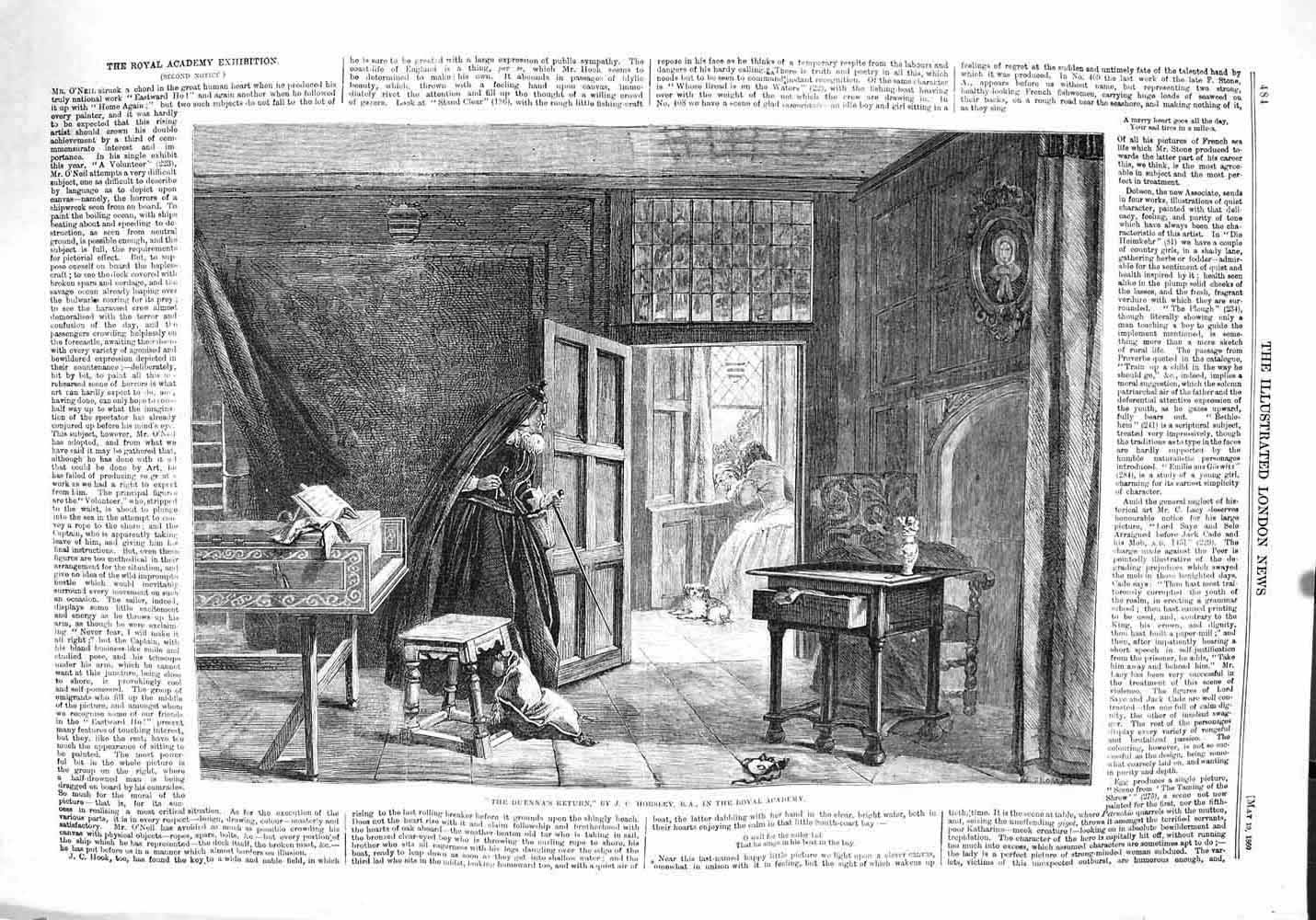 Original Old Antique Print 1860 Family Home Duenna'S Return Horsley Victorian