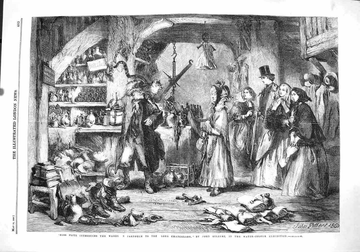 Old Antique Print 1860 Miss Flite Wards Jarndyce Lord Chancellor Fine Art 19th