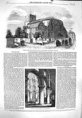 Original Old Antique Print 1860 Waltham Abbey Church Exterior Architecture 19th
