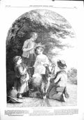 Original Old Antique Print 1860 May Children Flowers Goat 19th