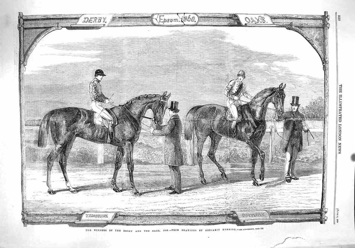 Original Old Antique Print 1860 Horse Race Winners Derby Oaks Thormanby Bu 19th