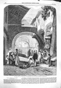 Original Old Antique Print 1860 Scene Ghetto Rome Street People 19th