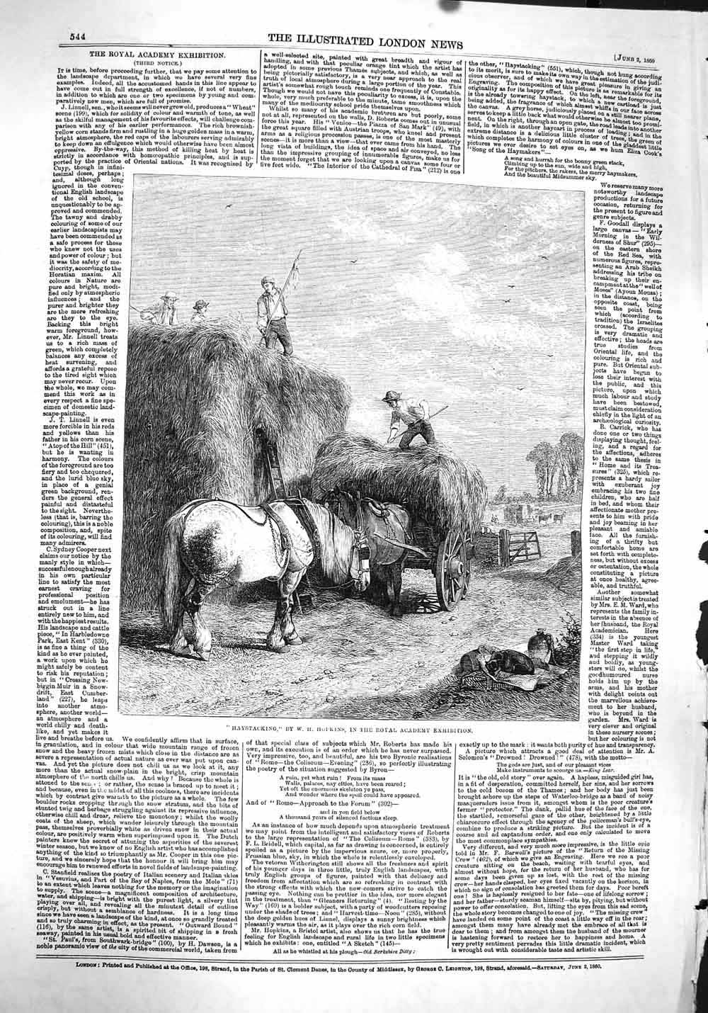 Original Old Antique Print 1860 Haystacking Farming Agriculture Horses Cart