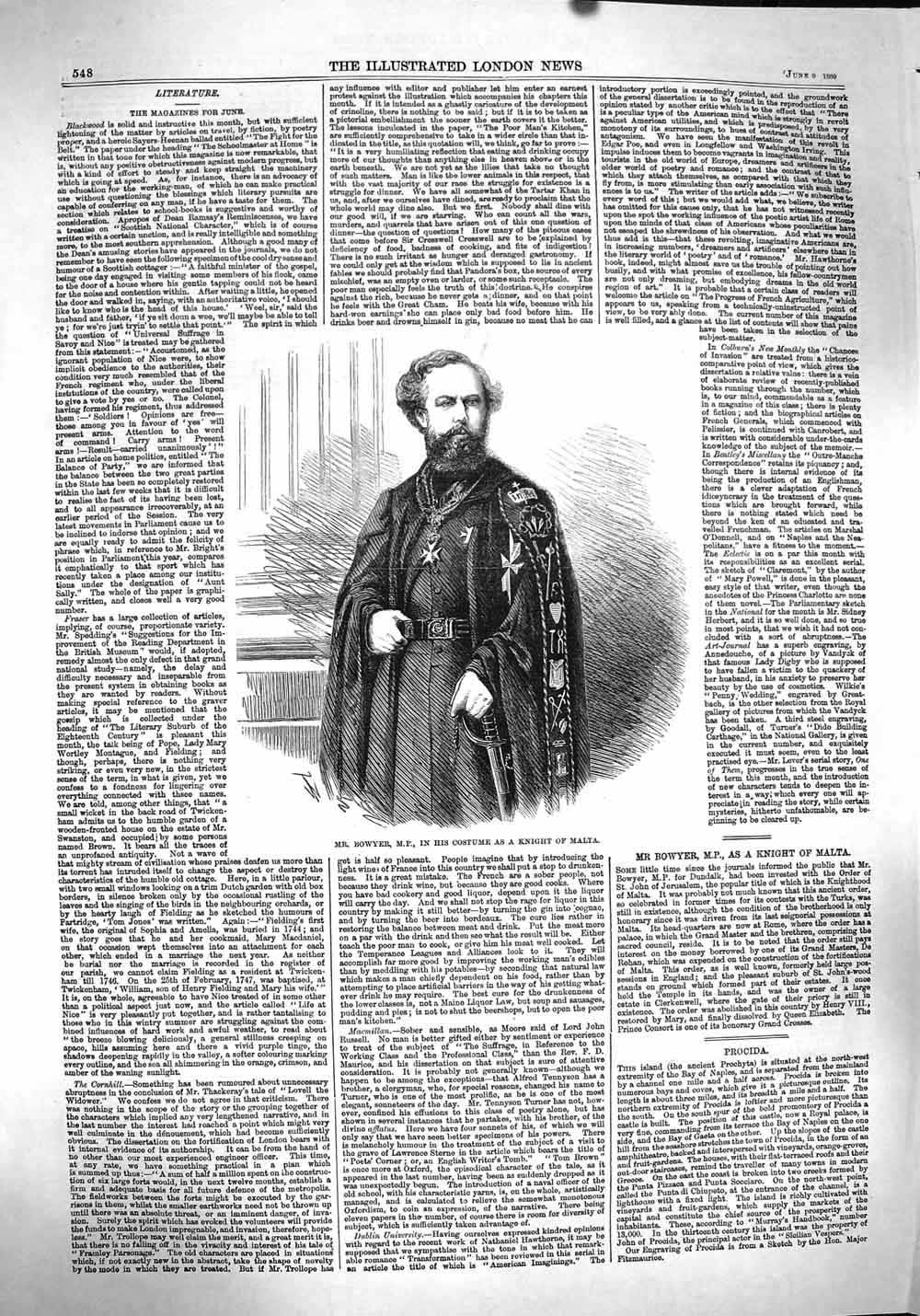 Original Old Antique Print 1860 Portrait Mr Bowyer M.P. Costume Knight Malta