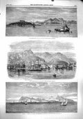 Original Old Antique Print 1860 Island Maddalena Sardinia Maddalena Bay Naples