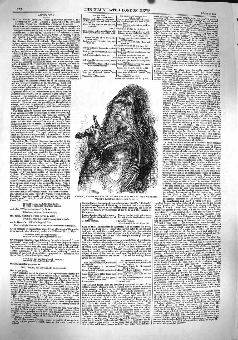 Original Old Antique Print 1860 Portrait Armado Armed Hector Pageant Worthies
