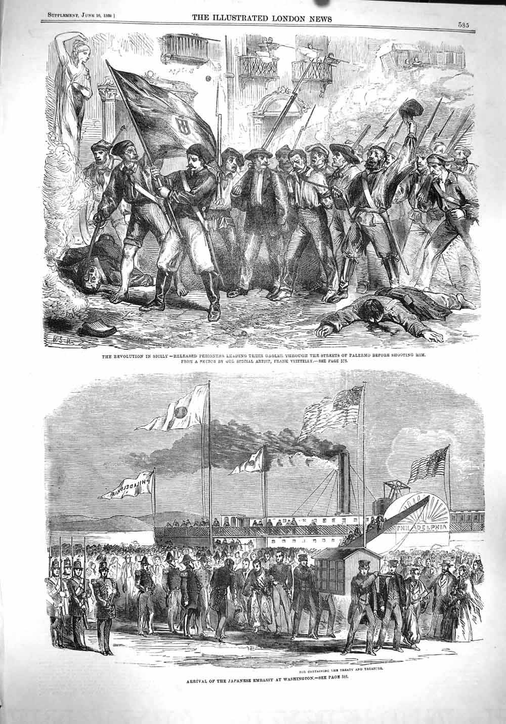 Original Old Antique Print 1860 Sicily Prisoners Gaoler Palermo Washington 19th