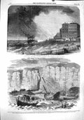 Original Old Antique Print 1860 Ship Wreck Atl Nantes Brighton Filey Boats 19th