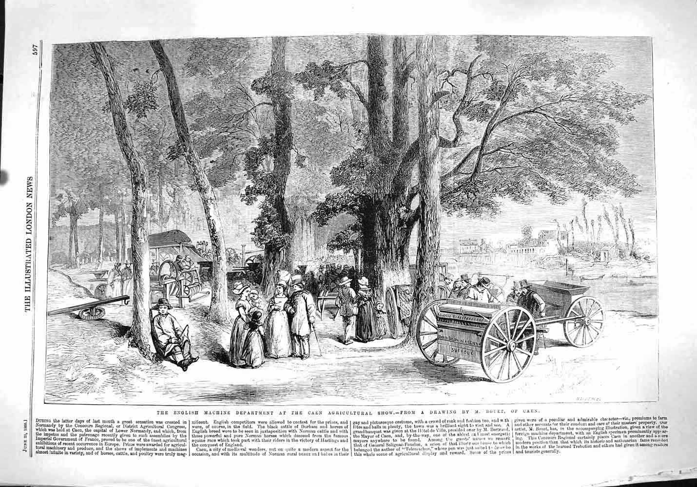 Antique Print *3779 1860 English Machine Department Caen Agricultural Show