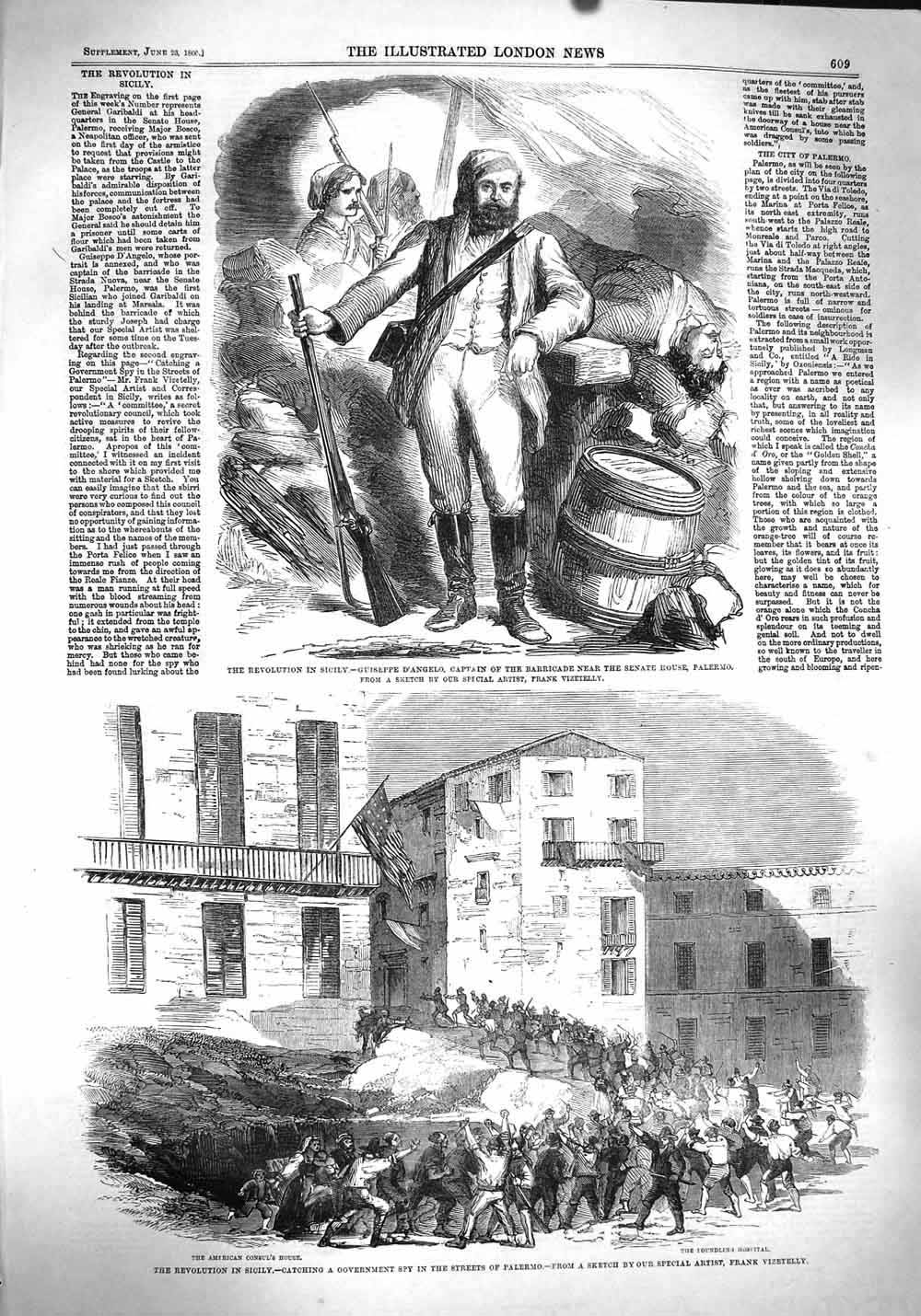Original Old Antique Print 1860 Sicily Guisppe D'Angelo Palermo Governm 19th