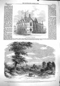 Original Old Antique Print 1860 Townhall Wokingham Wellington Tree Field W 19th