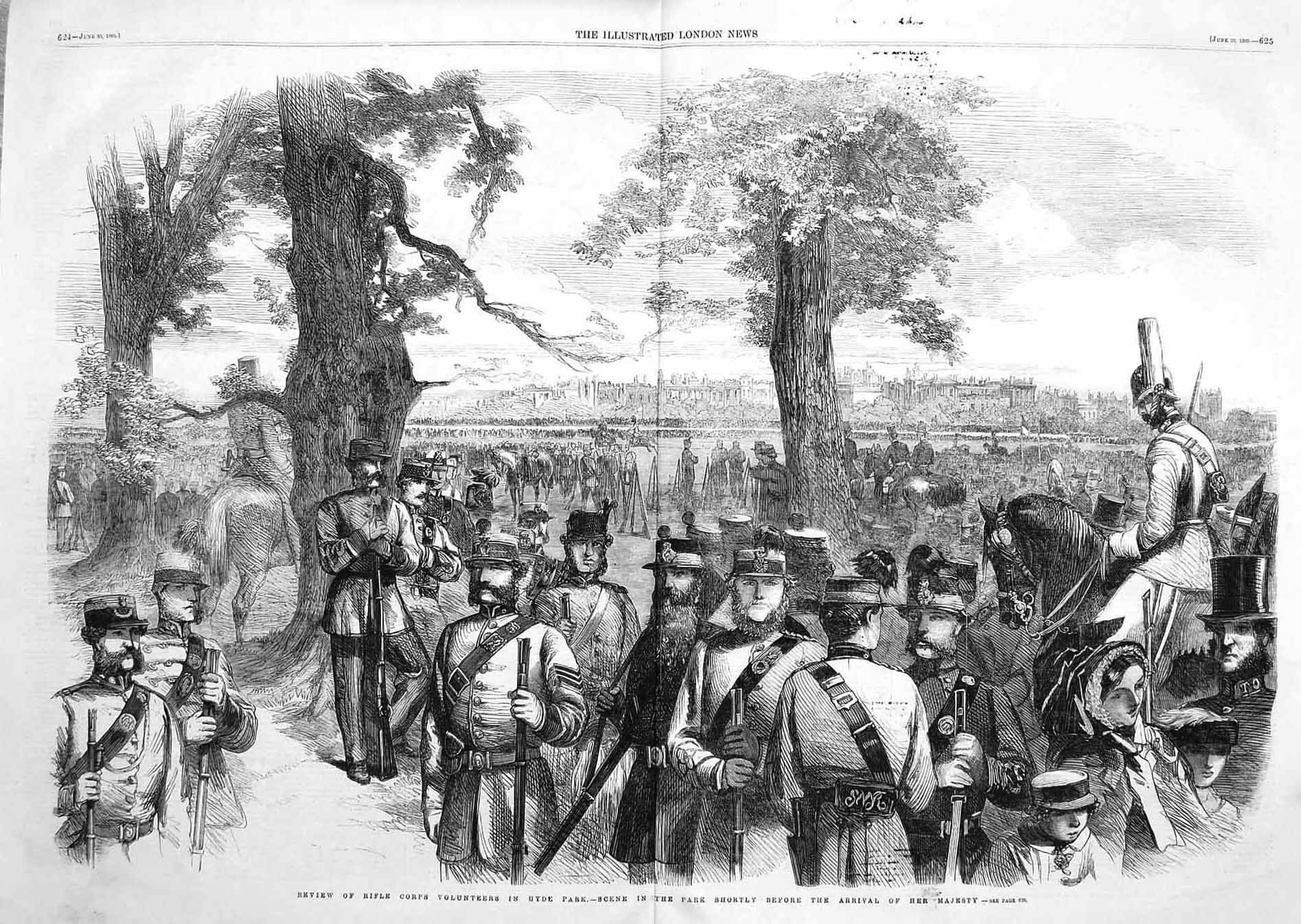Original Old Antique Print 1860 Rifle Corps Hyde Park London Siers Fine Art