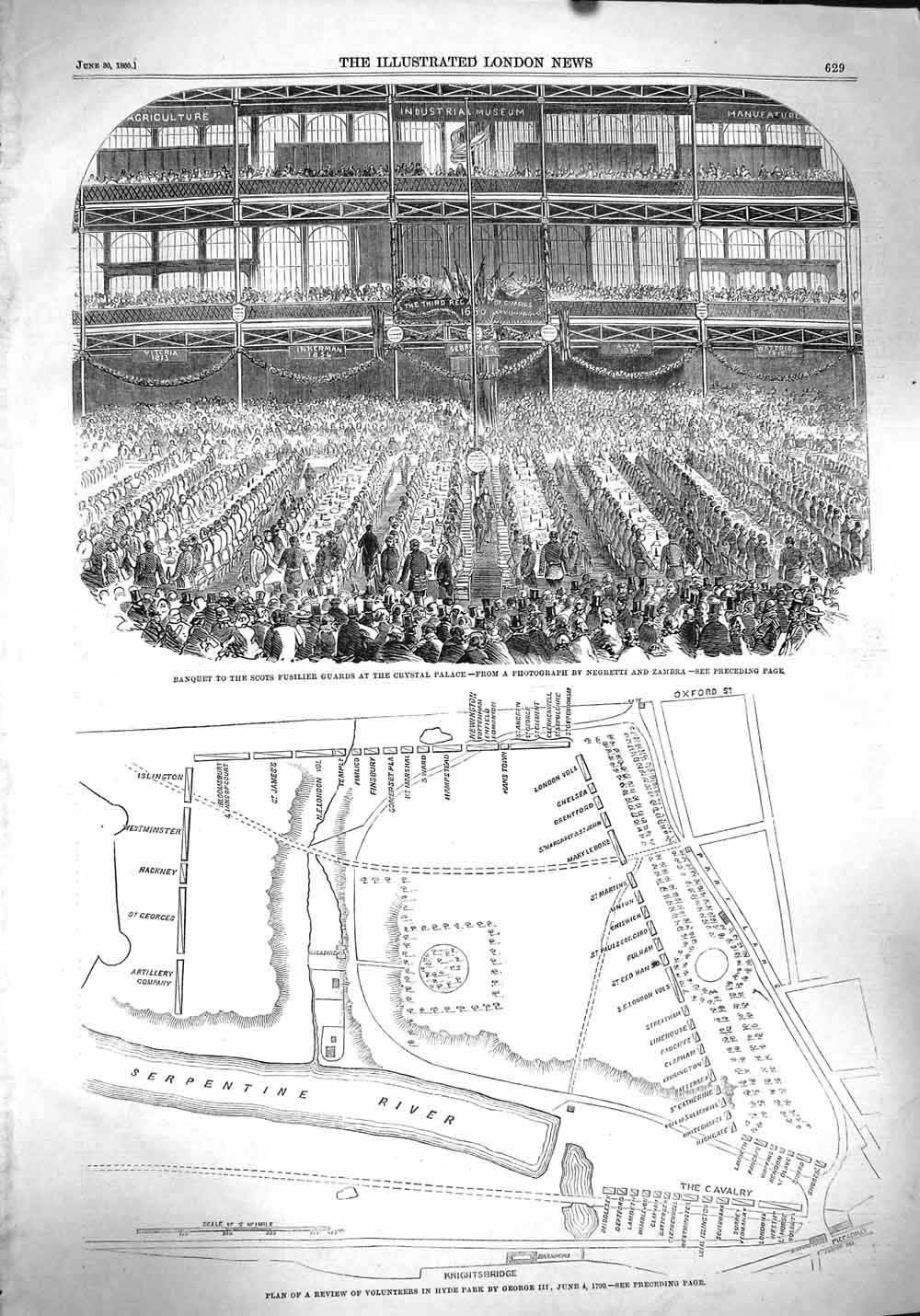 Original Old Antique Print 1860 Scots Fusilier Guard Crystal Palace Plan Hy 19th