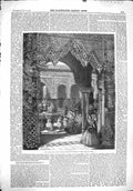 Original Old Antique Print 1860 Alhambra Court Crystal Palace Entrance Lions