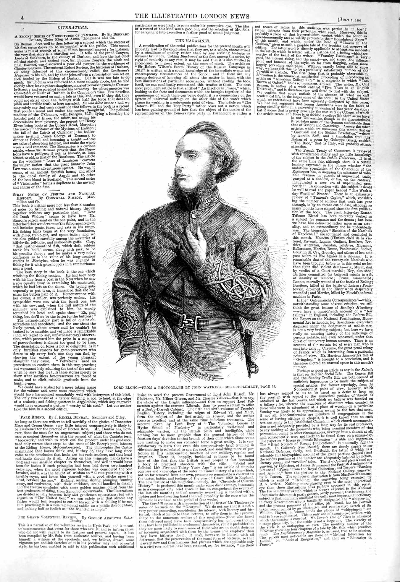 Original Old Antique Print 1860 Portrait Lord Elcho John Watkins 19th