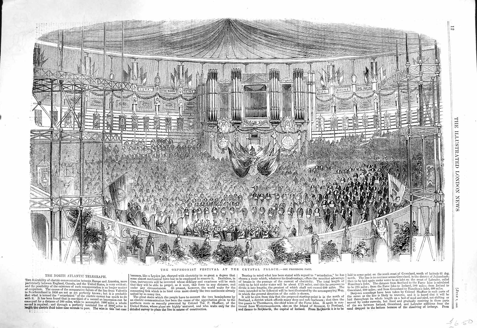 Original Old Antique Print 1860 Orpheonist Festival Crystal Palace London Music