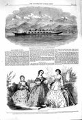 Original Old Antique Print 1860 Paris Fashion Steam-Gondola Coniston Lan 19th