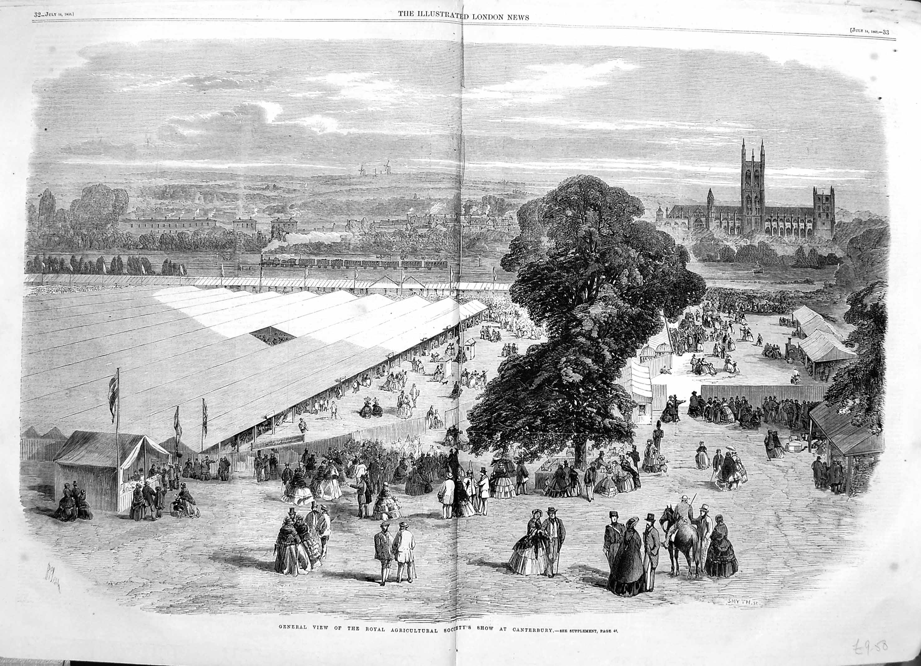 Old Antique Print 1860 General View Royal Agricultural Show Canterbury 0 19th