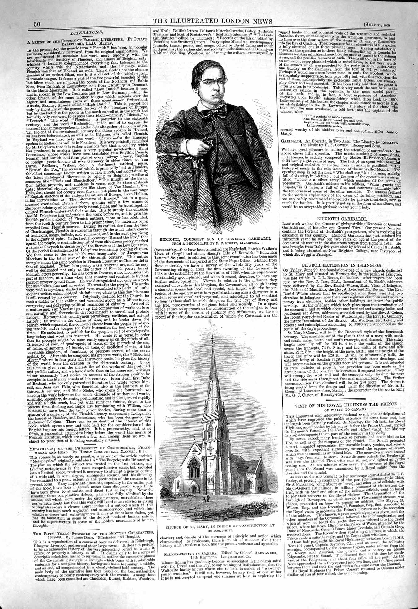 Original Old Antique Print 1860 Ricciotti General Garibaldi Church Mary 19th