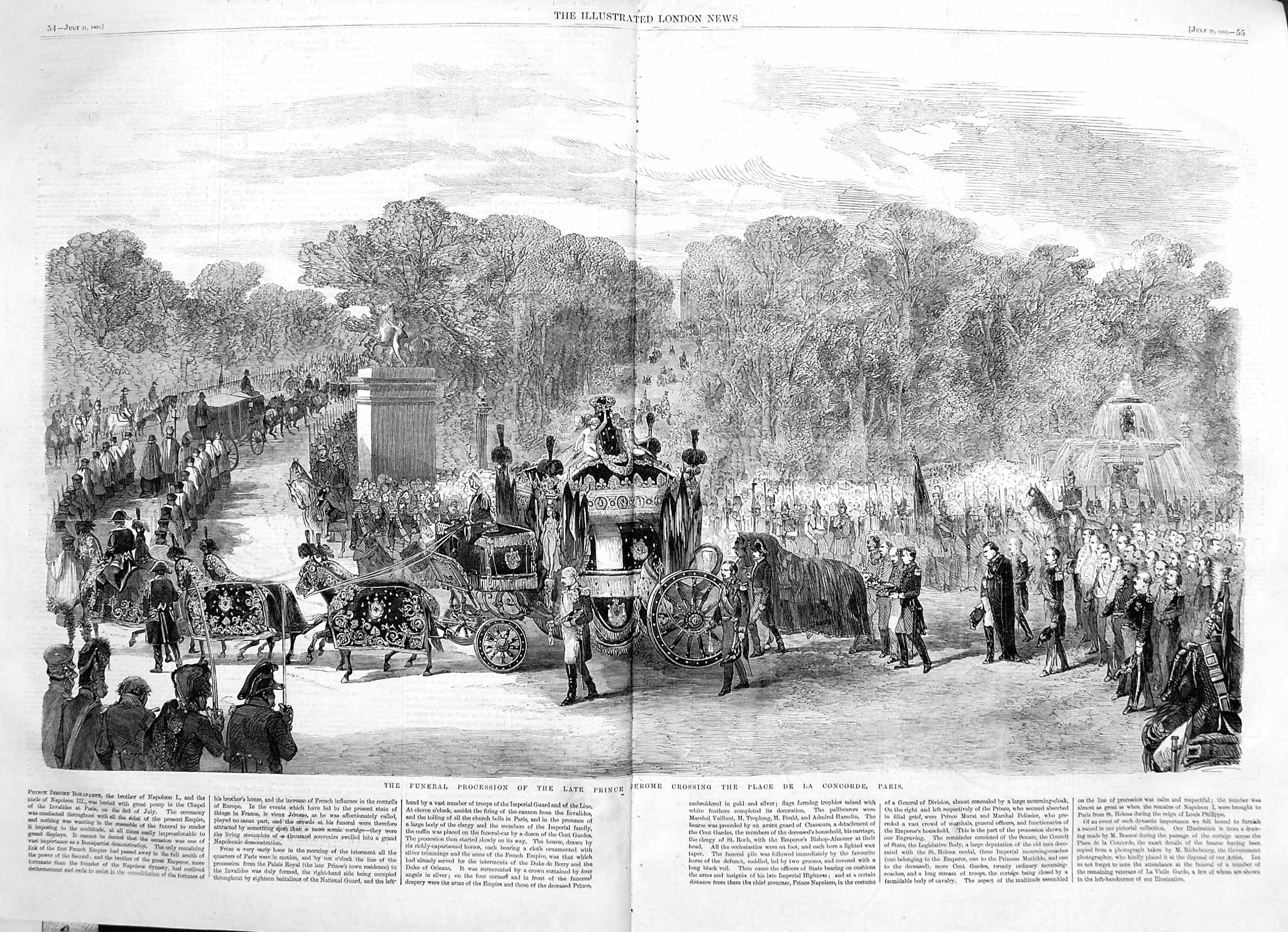 Old Antique Print 1860 Funeral Procession Prince Jerome Concorde Paris 0 19th