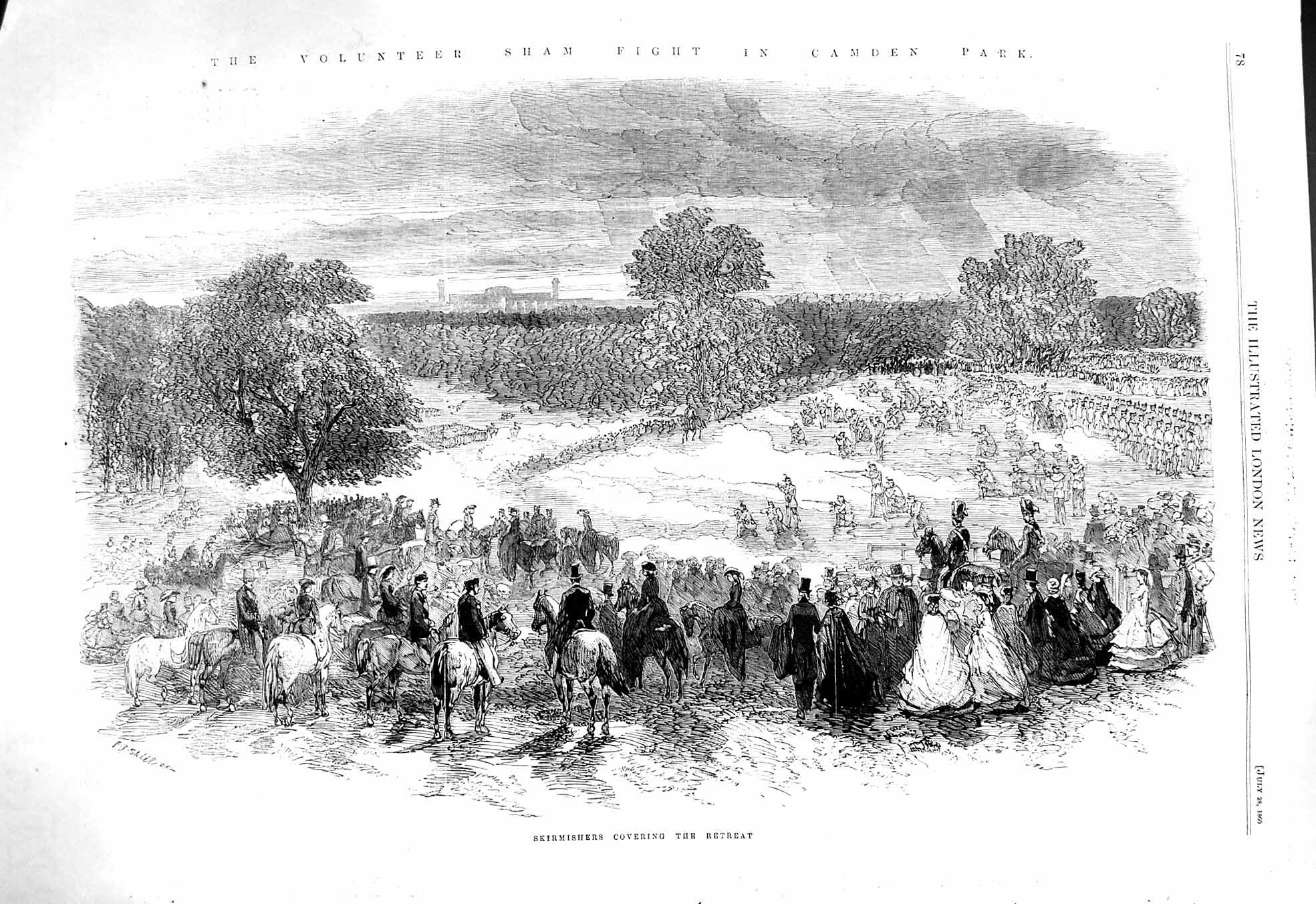 Original Old Antique Print 1860 Volunteer Sham Fight Camden Park Siers War 19th