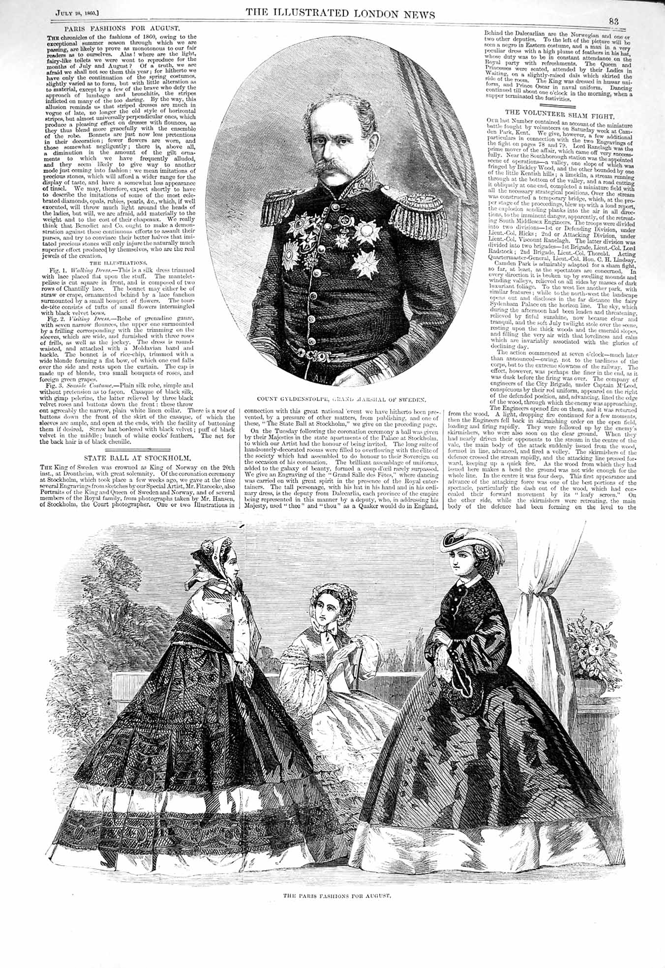 Original Old Antique Print 1860 Count Gyldenstople Marshal Sweden Paris Fashion