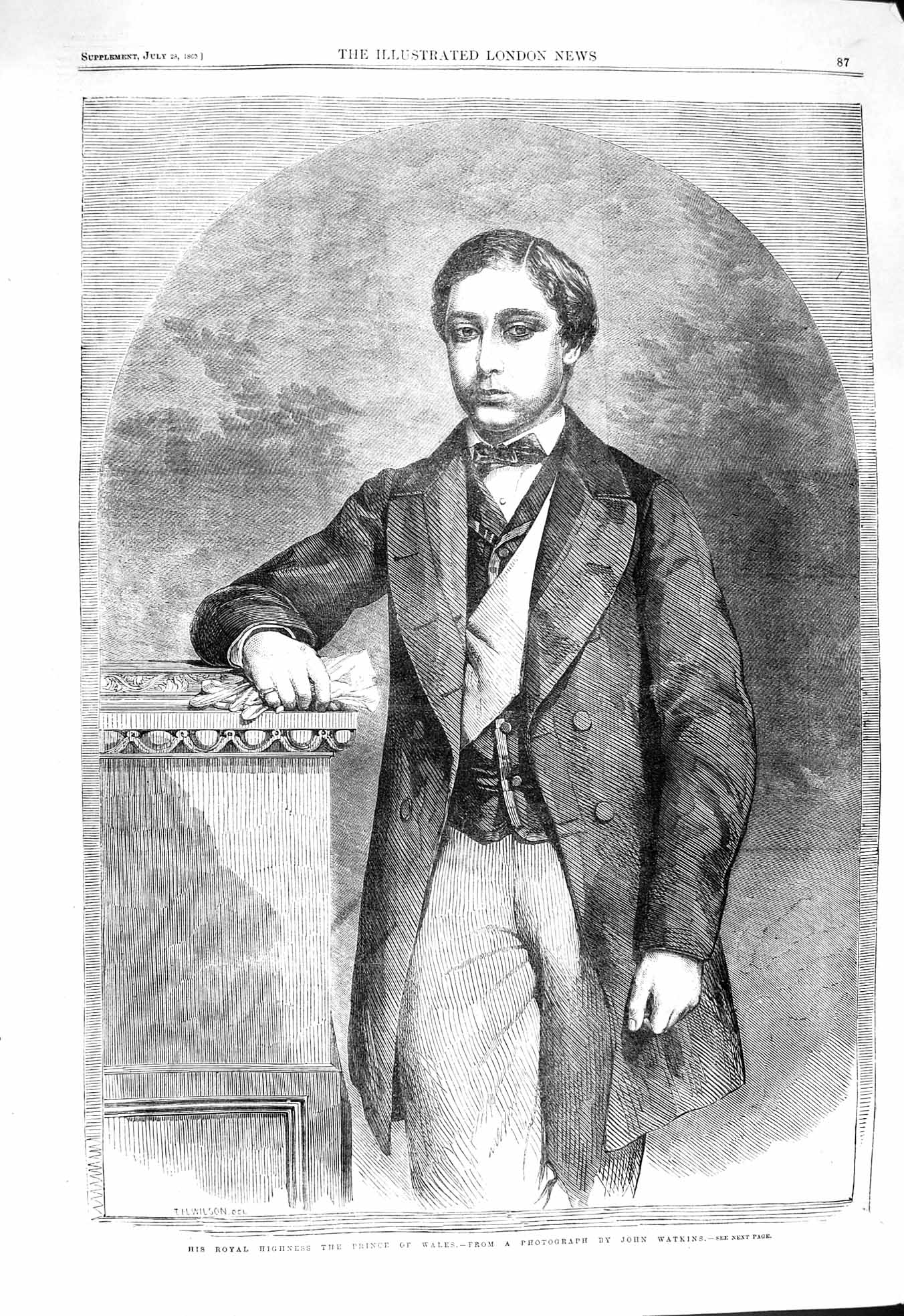 Original Old Antique Print 1860 Prince Wales Portrait John Watkins Victorian