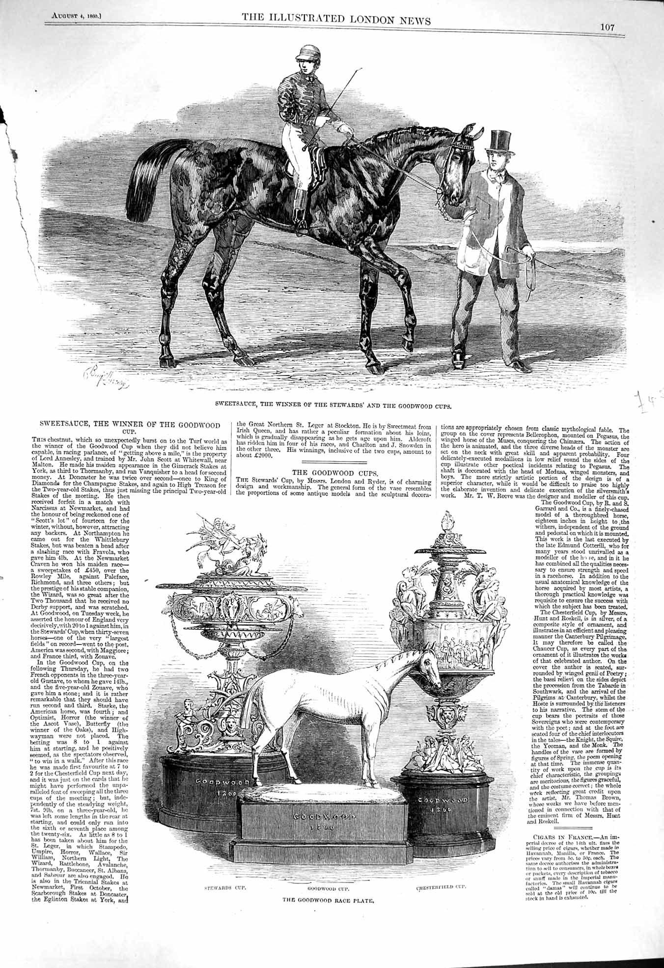 Original Old Antique Print 1860 Sweetsauce Horse Goodwood Stewards Cup Plate
