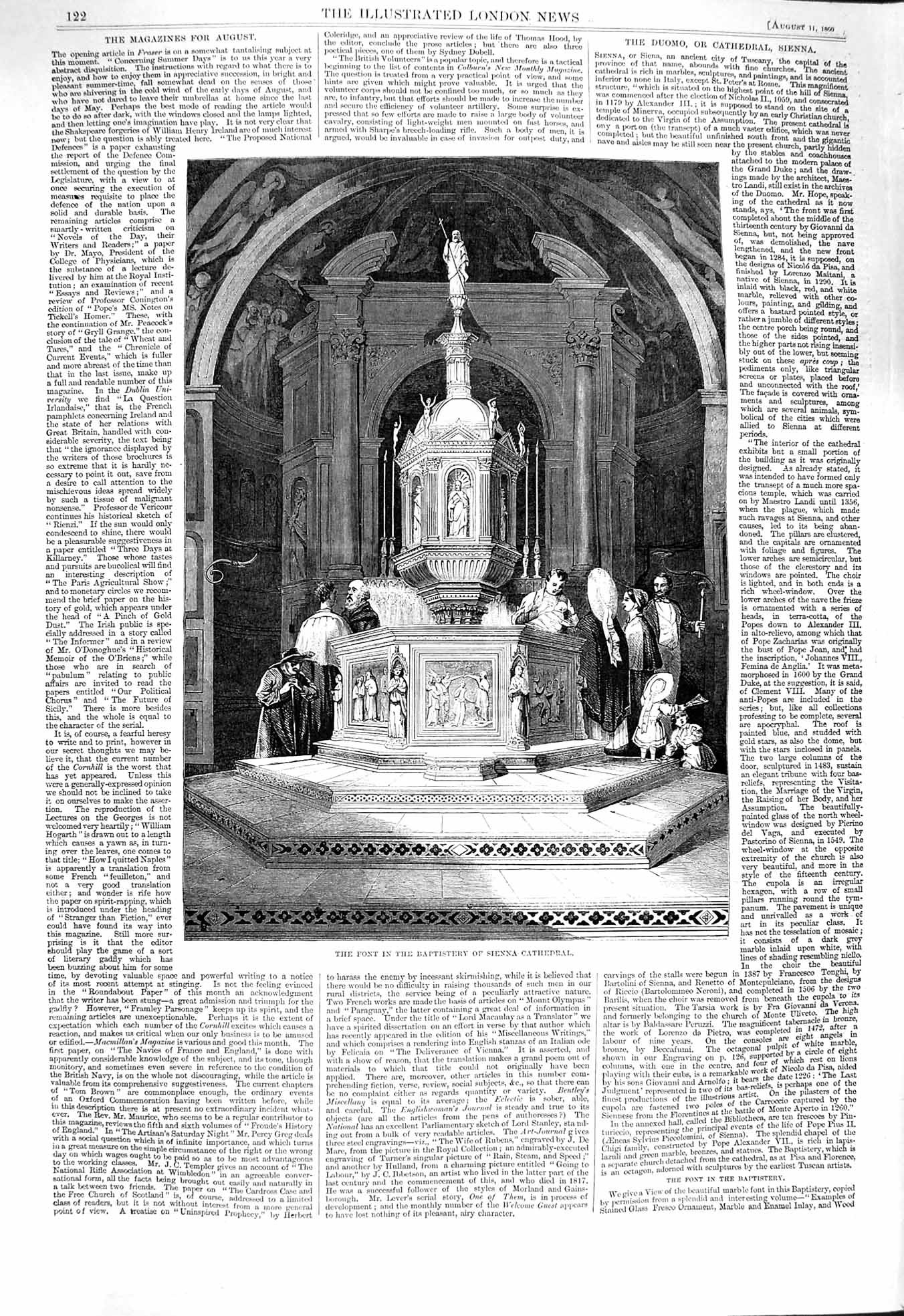 Original Old Antique Print 1860 Font Baptistery Sienna Cathedral Architecture