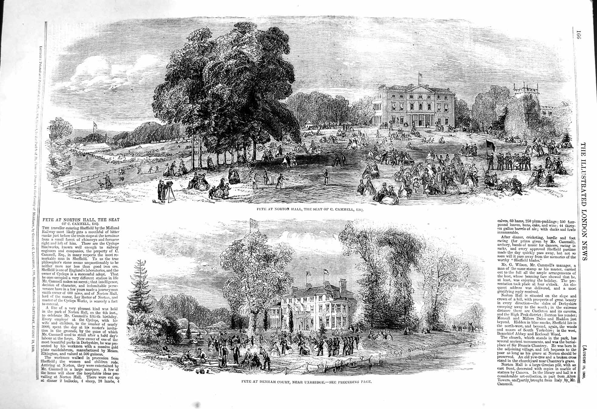 Original Old Antique Print 1860 Fete Norton Hall Cammell Denham Court Uxbridge