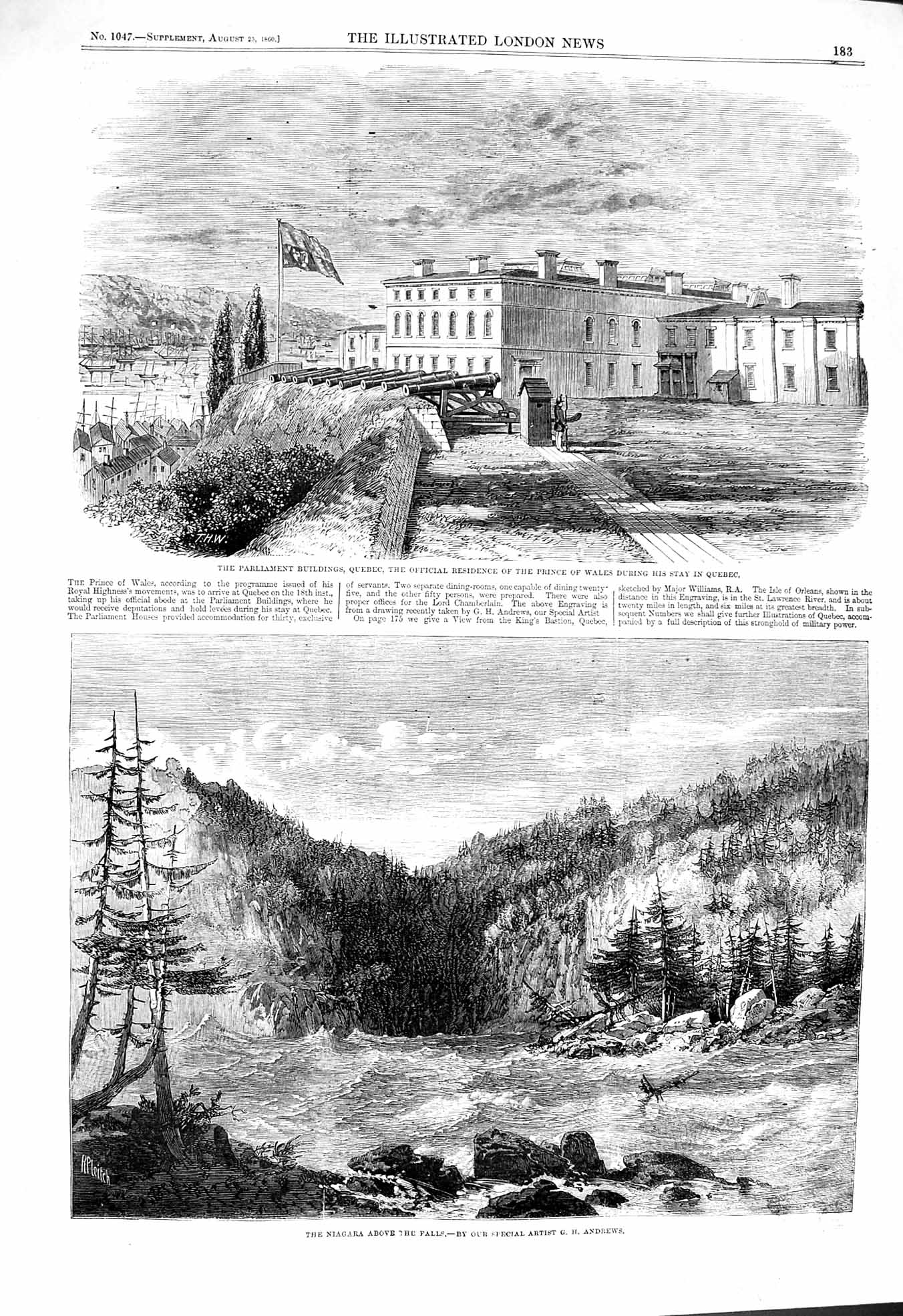 Old Antique Print 1860 Parliament Quebec Prince Wales Niagara Falls River 19th